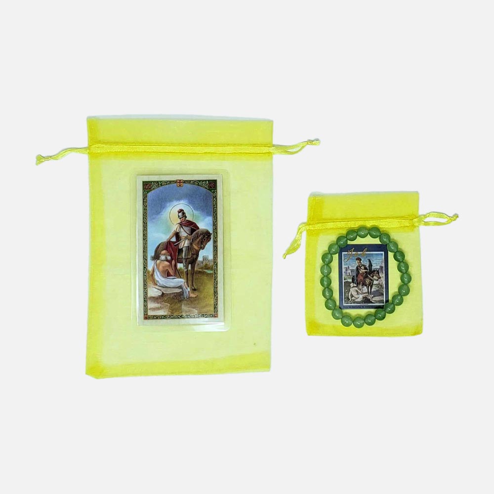 San Martin Caballero Bracelet and Prayer Card Set
