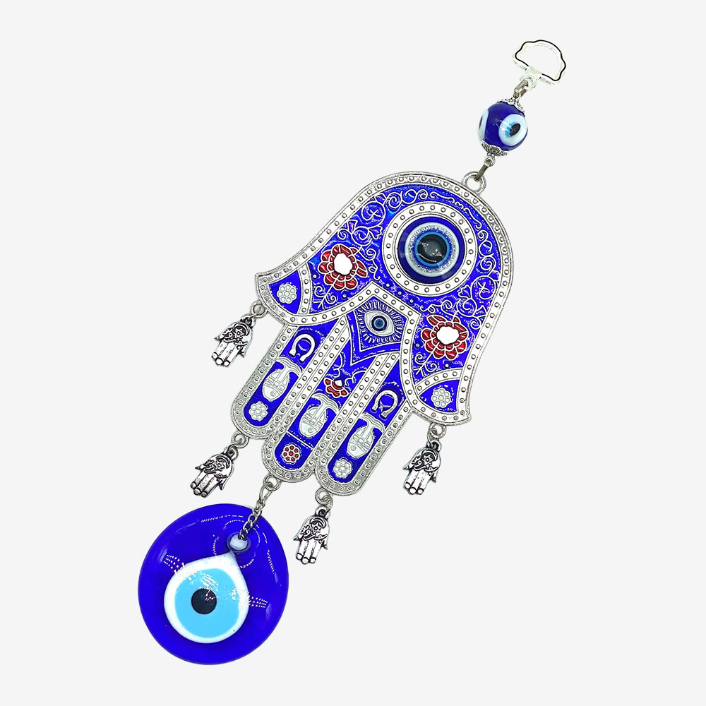 Wall Amulet Set - 10 inch blue Hamsa hand