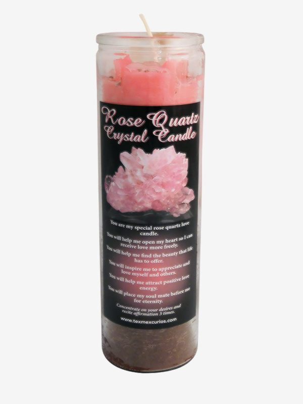 Rose quartz crystal candle