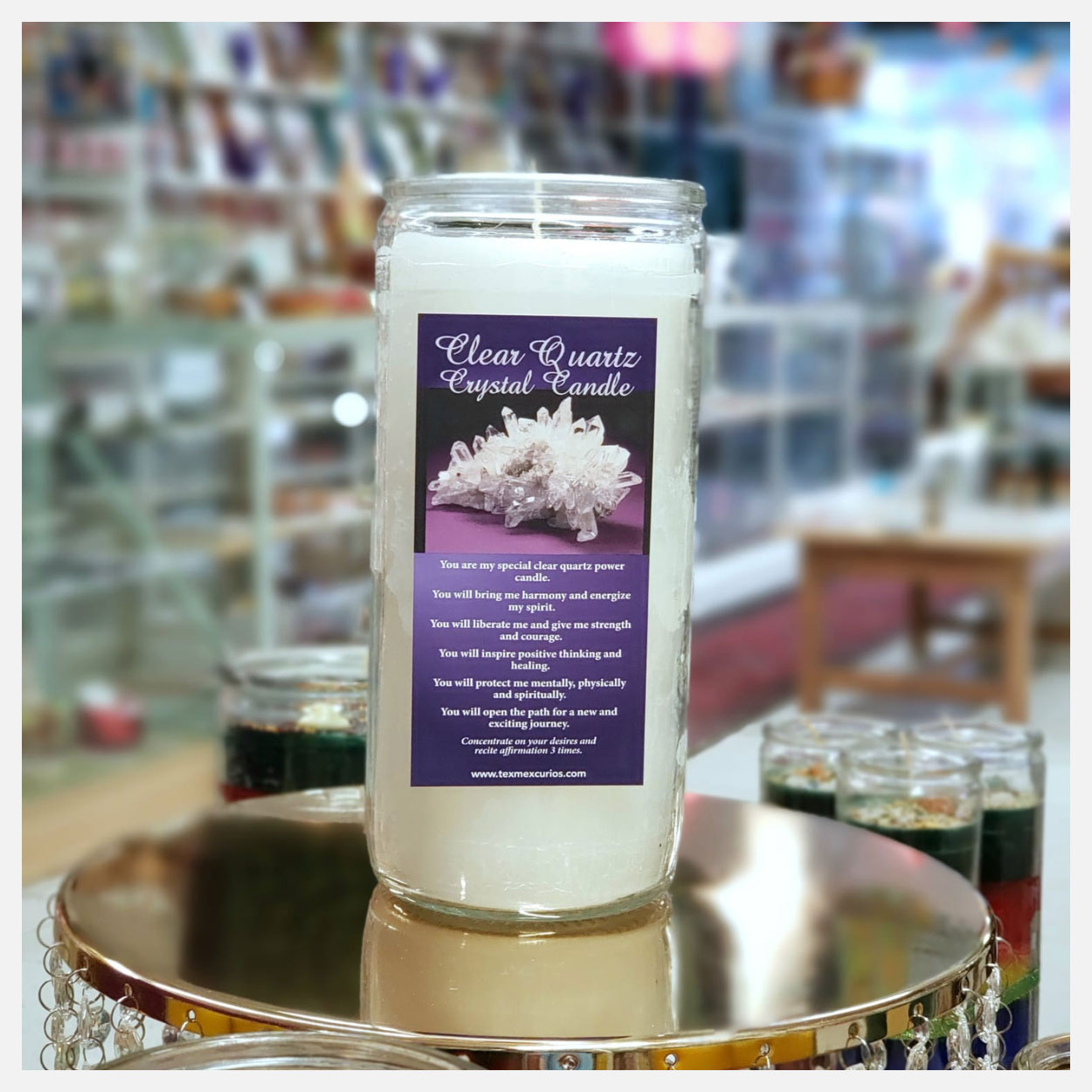 Clear-Quartz-Crystal-Jumbo-Candle-Gold-Plate Clear Quartz Crystal Jumbo Candle Gold Plate