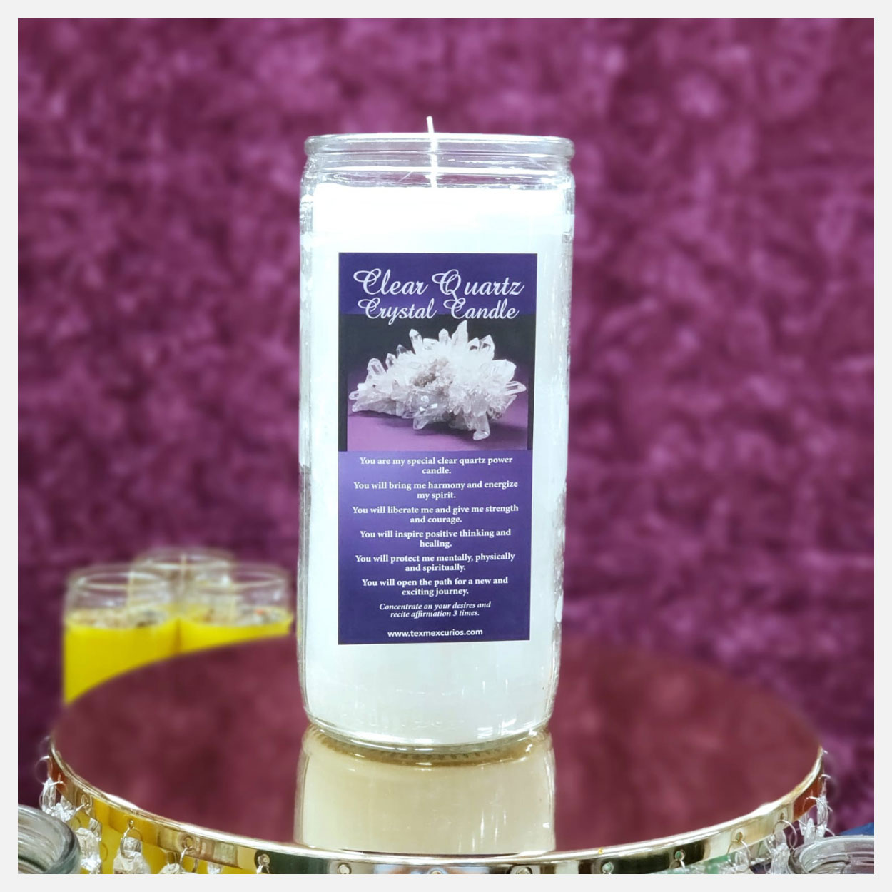 Clear Quartz Crystal Jumbo Candle Pink Background