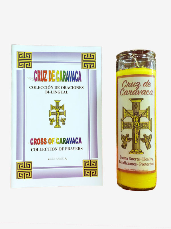 Bi-lingual Prayer Book Cross of Caravaca with Fixed Candle