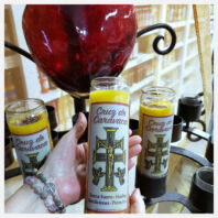 Cruz de Caravaca candles with red heart