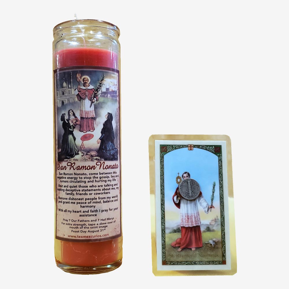 Saint Raymond Candle with Prayer Card and Silver Dime