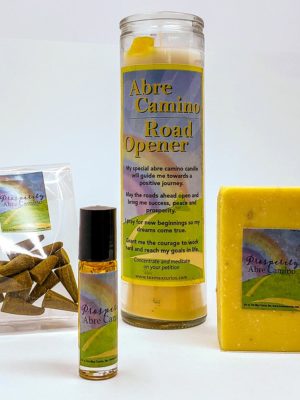 Abre Camino Set soap, pheromone oil, scented candle and incense cones