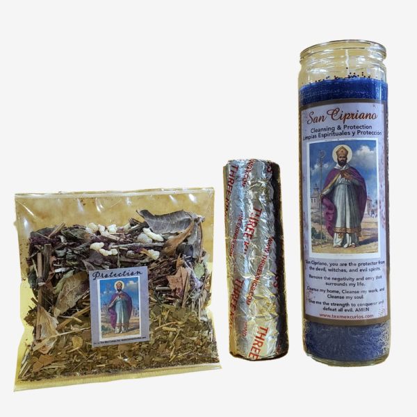 San Cipriano incense with fixed candle and incense charcoal set
