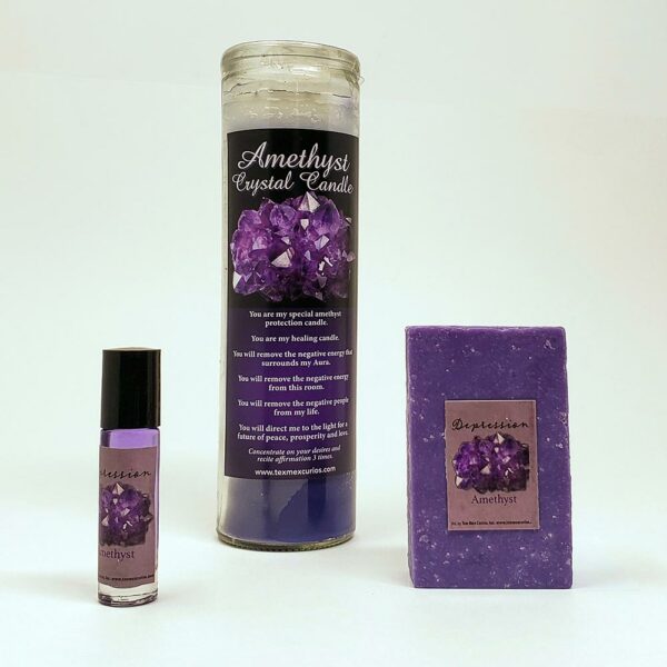 Amethyst Candle set with Oil and Soap