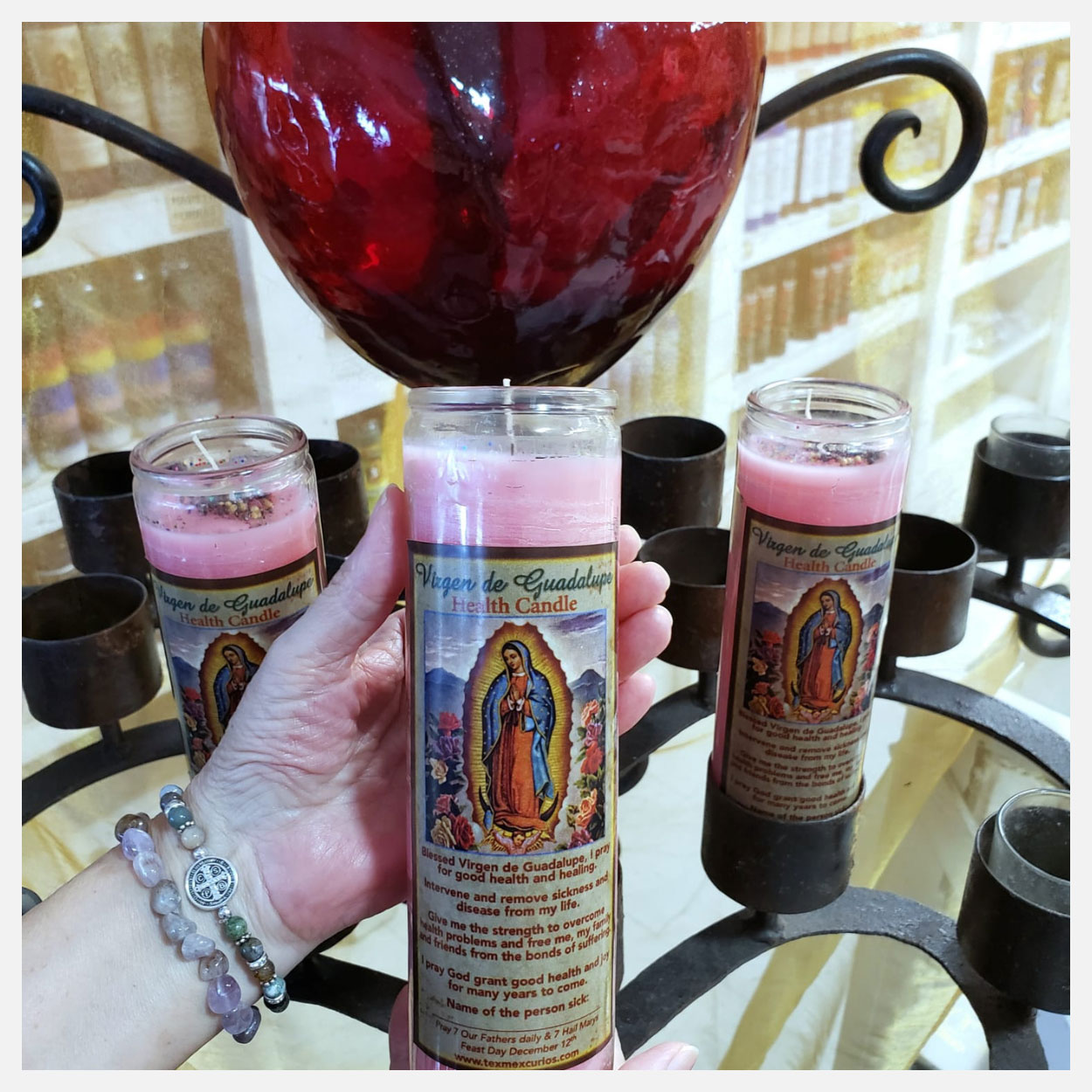 Guadalupe candles with red heart