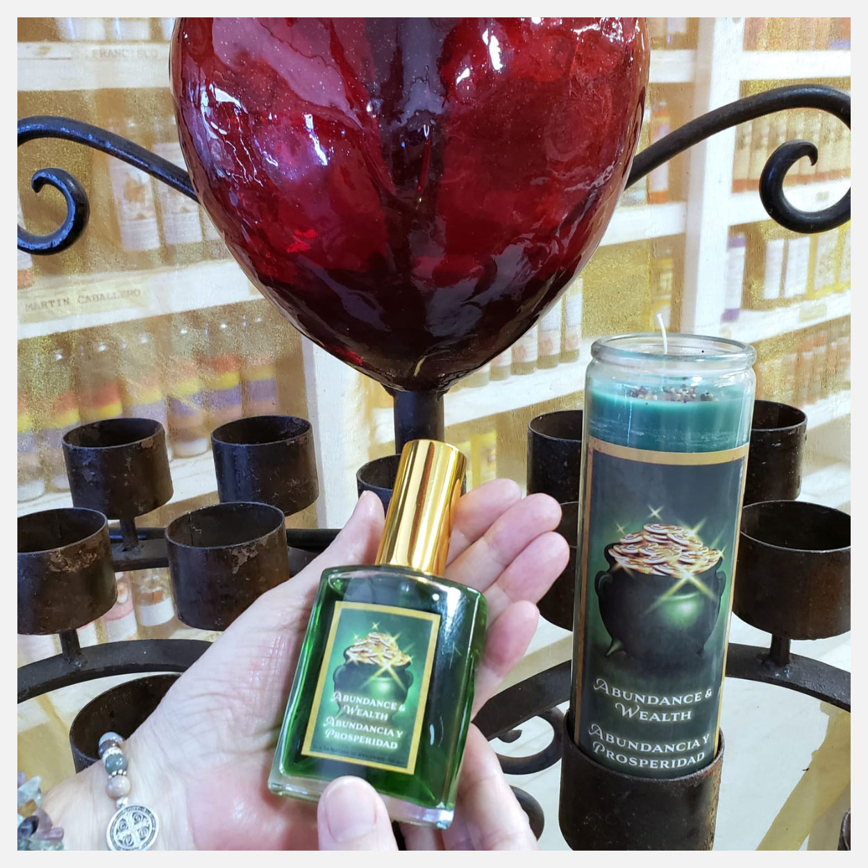Abundance & Wealth Spray & Candle Set with red heart