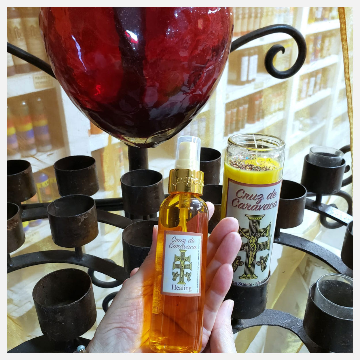 Cruz de Caravaca Spray & Candle Set with red heart