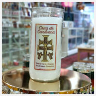 Cruz-de-Caravaca-white-jumbo-candle-on-Gold-Plate