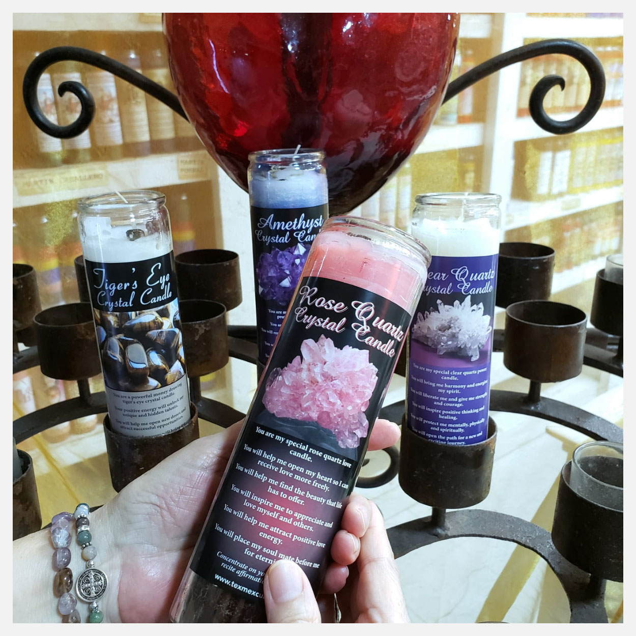 Crystal candles with red heart