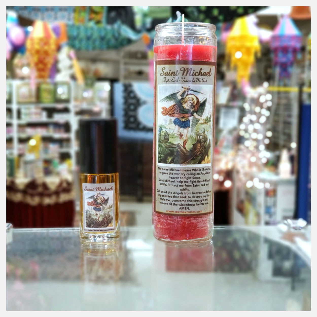 Saint Michael Spray & Candle Set with lamps overheard