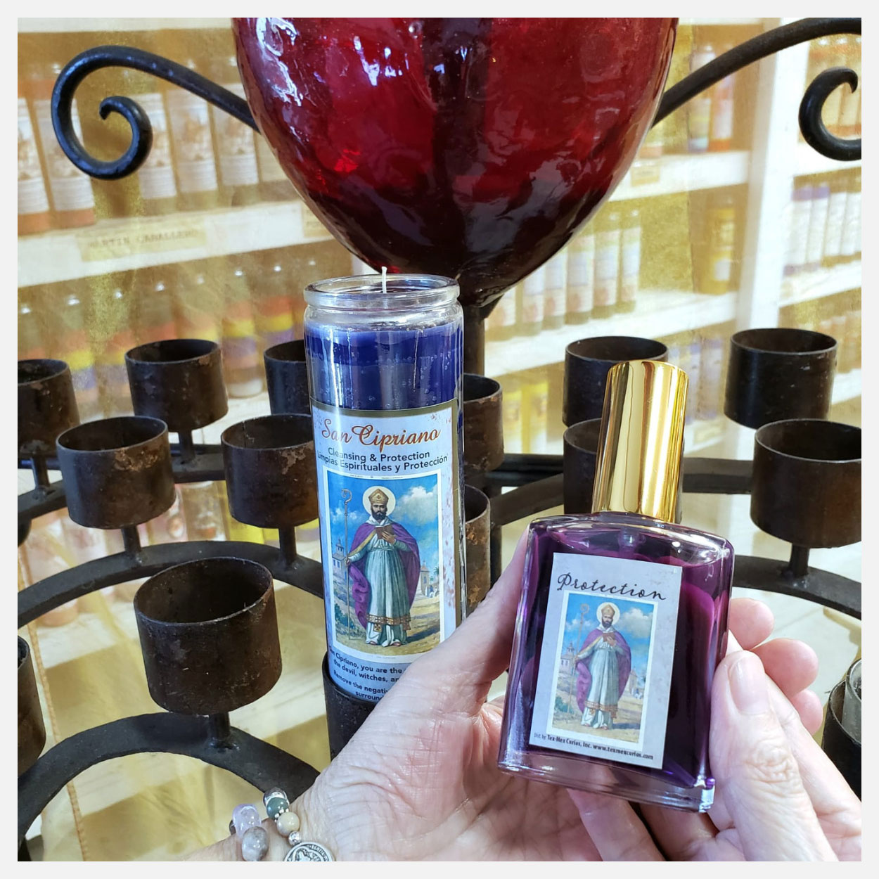 San Cipriano Spray & Candle Set with red heart