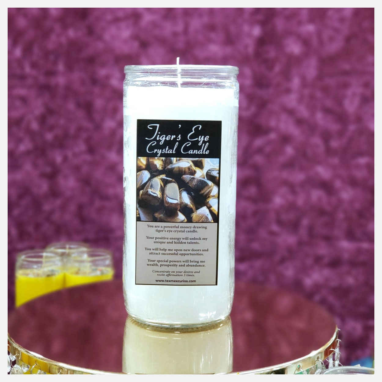 Vela Jumbo Cristal Ojo de Tigre Fondo Rosa